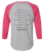 Load image into Gallery viewer, Randi&#39;s Warriors JOY DOES NOT ...  LAT RAGLAN BASEBALL TEES
